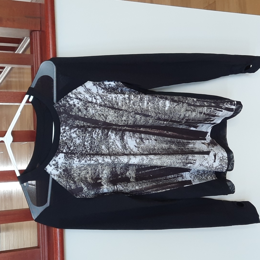 Black Women's Long Sleeve Forest Print Top